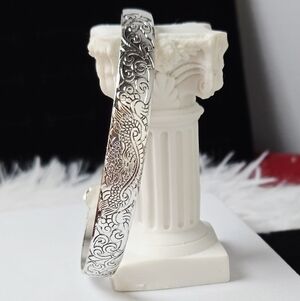 Dragon Mask Engraved Silver Stainless Steel Open Bangle Bracelet Adjustable Cuff